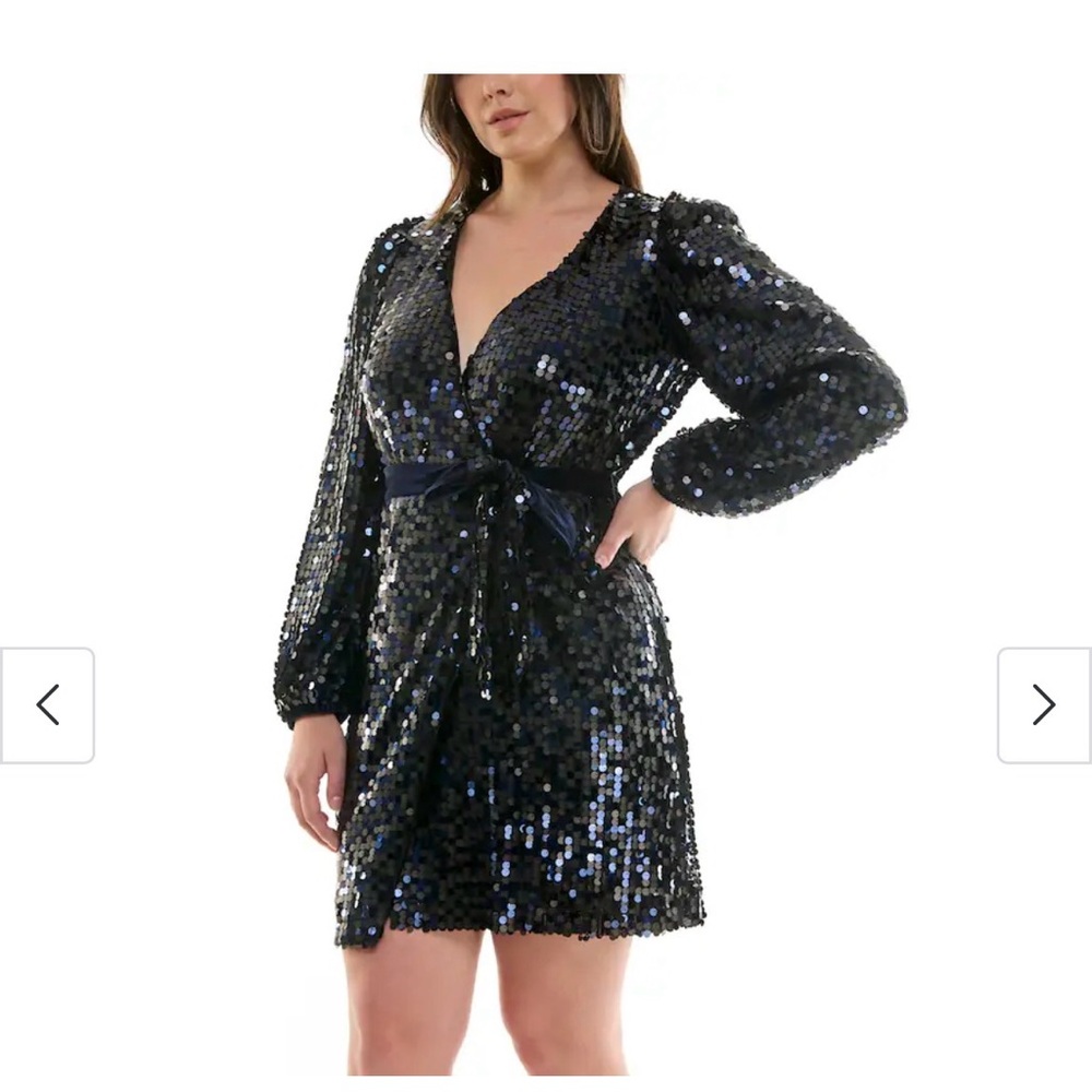 Nanette Lepore Black and Blue Sequin Wrap Dress